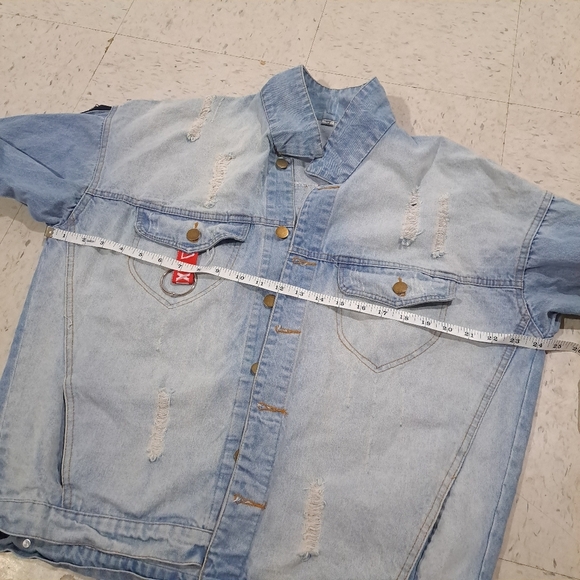 Se7en| Boyfriend Jeans Jacket Oversized Destroyed Zipper Color Gradient Cracks - Picture 13 of 13